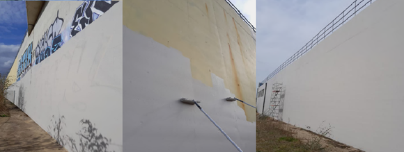 Before, during and after shots from work to remove graffiti from the Bermondsey Dive Under