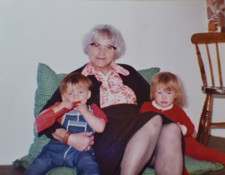 Dora with her grandchildren Christopher and Eleanor Thom.