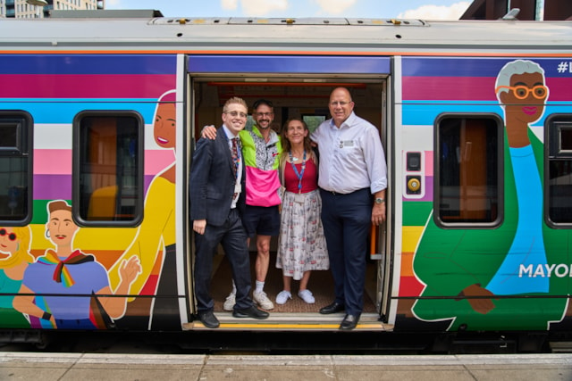 Alick Cotterill – Pride - From left to right: Alex Garnett-Sherer, Deputy Chair of OUTbound TfL’s LGBTQ+ Colleague Network Group, Dan Glass, healthcare and human rights activist, Claire Alleguen, Chair of OUTbound, TfL’s LGBTQ+ Colleague Network Group and Andy Lord, Commissioner for TfL