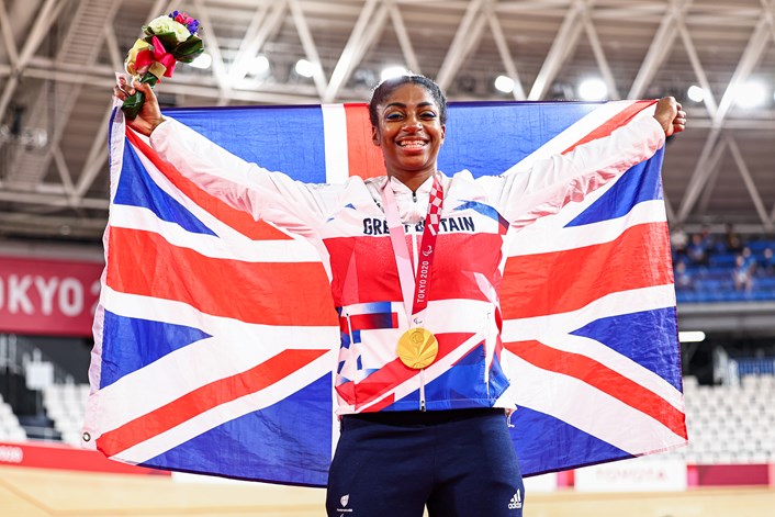 Kadeena Cox MBE: Kadeena Cox MBE celebrating winning gold at Tokyo 2020 Paralympic Games