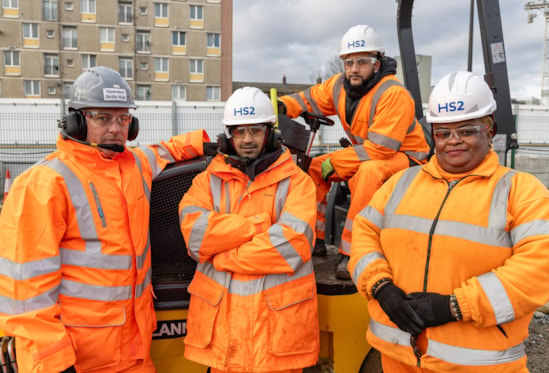 HS2 work bootcamp to upskill Camden residents for construction jobs-6 - L-R Kyle Clement (Flannery trainer), with trainees Mohammed Miah, Aaron Gill and Beatrice Adegbola