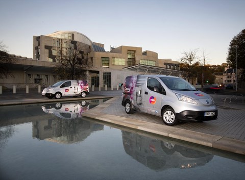 Mitie's electric vans outside Holyrood