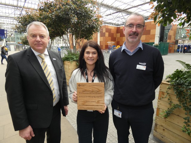Keep Scotland Beautiful CEO Barry Fisher, left, with Waverley station manager Chris King and Network Rail's environment specialist Saffron Mitchell
