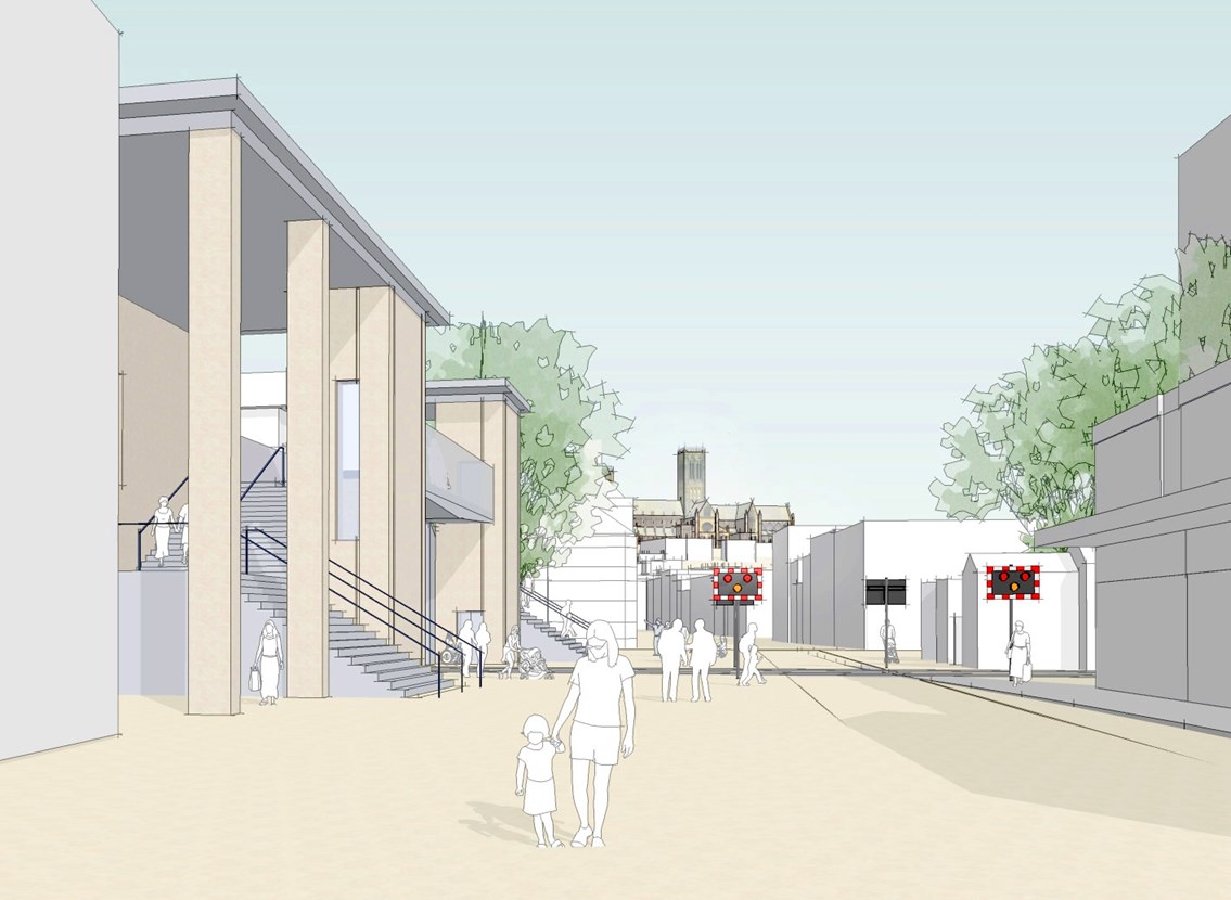 Lincoln High Street footbridge design: Sketch of proposed footbridge for Lincoln High Street level crossing.
