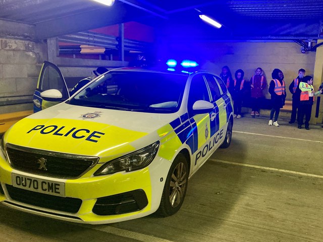 BTP police car at Leeds station