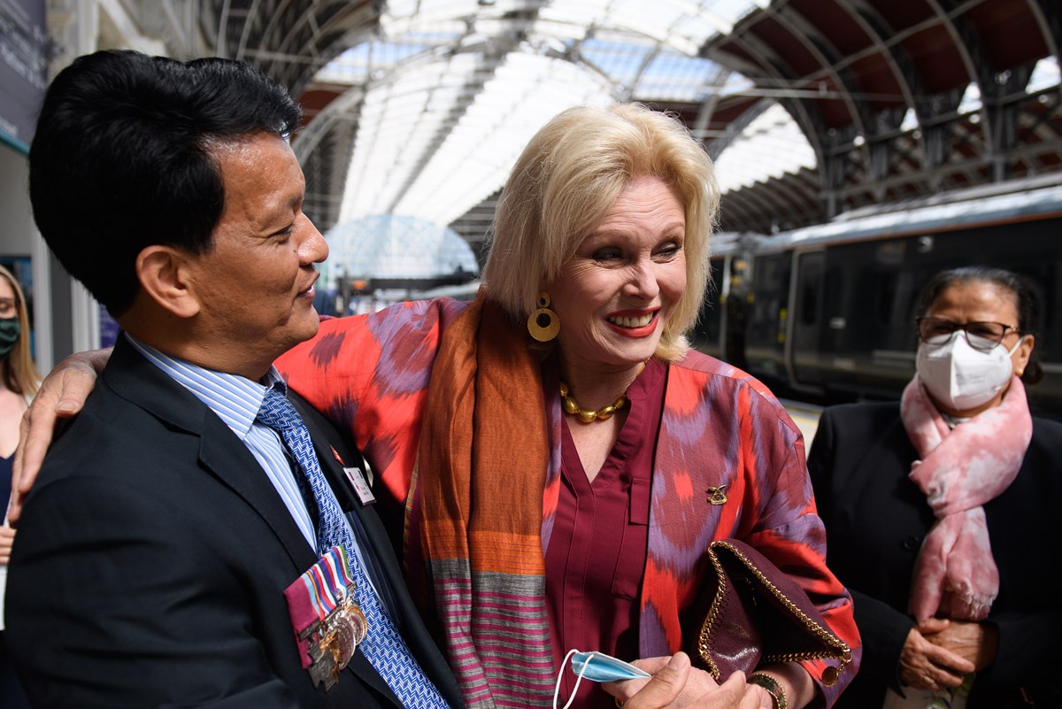 Joanna Lumley, Vice Patron of the Gurkha Welfare Trust, and Arjun Pun, son of Tulbahadur Pun