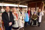 TfL Image - Trish Ashton (TfL, right) and Dalia James (creator, centre) with members of the community who helped create the Weaver roundel: TfL Image - Trish Ashton (TfL, right) and Dalia James (creator, centre) with members of the community who helped create the Weaver roundel