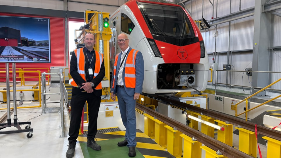 Deputy Minister for Transport Mark Hooper MS with Dan Tipper Transport for Wales Chief Infrastructure Officer at Canton Bogie drop-3
