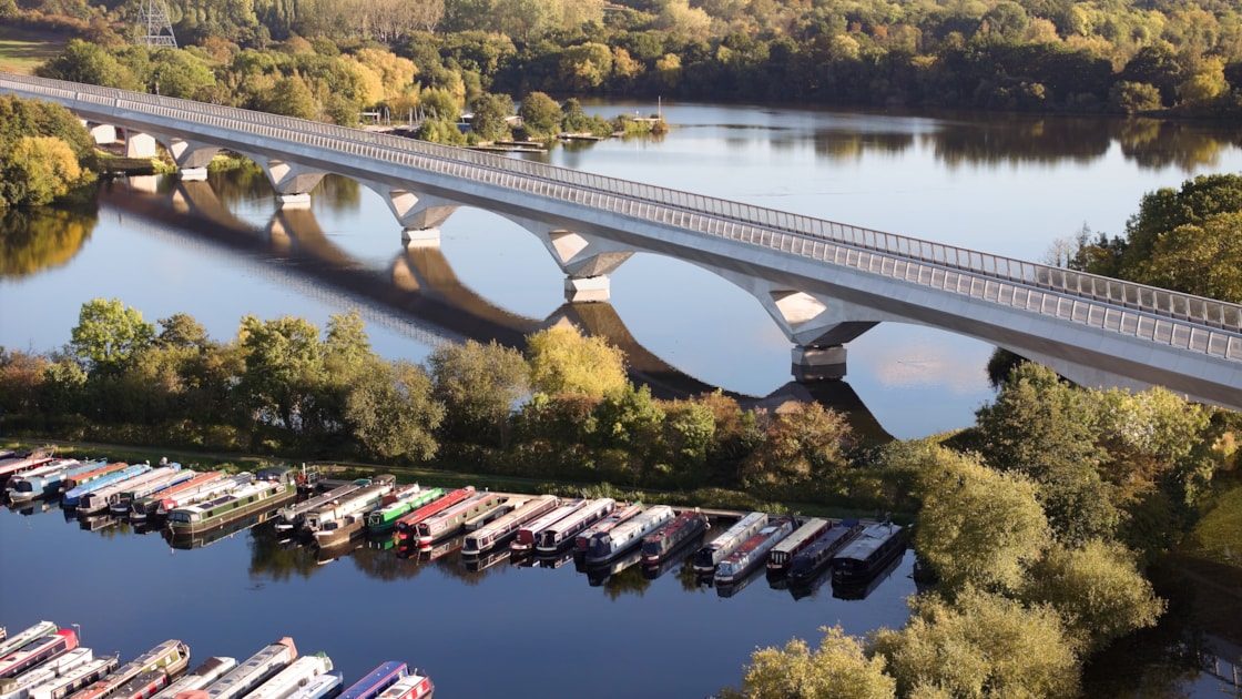 HS2 Colne Valley Viaduct - Aerial View over Harefield No2 Lake and Marina ((C) Grimshaw Hufton Crow