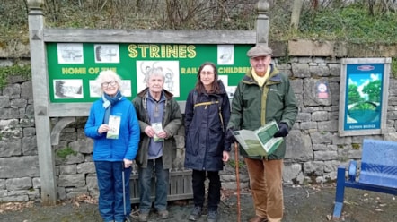 Image shows (left to right) Jean Clayton, Mel Smith, Sarah Morgan and Craig Wright promoting The Railway Children walk