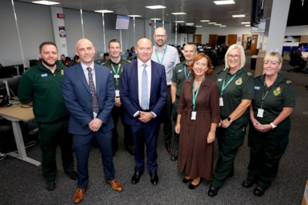 Sir Jim Mackey (middle) with (l-r) Mark Richardson, Kev Scollay, Darren Green, Chris Dawson, Stu Holliday, Barbara Wells, Lynn Huldie and Julie Horner
