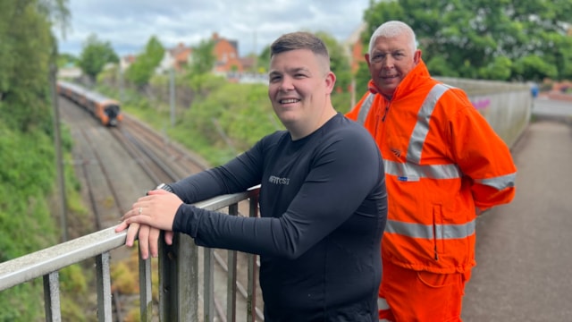 Lucky man reunited with wedding ring after its 'slow motion' drop onto railway: Ben Harris and Mark Samson