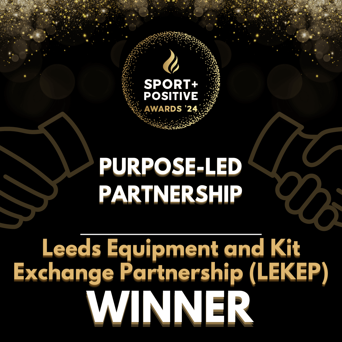 Sport Positive Awards 2024-5: Logo of Sport Positive Awards 2024 and category name of Leeds Equipment and Kit Exchange Partnership as winner of the Purpose-led Partnership Award (image credit Sport Positive Awards/Capturise)