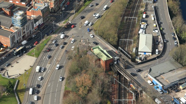 Work to start on new lifts at Smethwick Rolfe Street station: Smethwick Rolfe Street aerial view - Credit Network Rail Air Operations