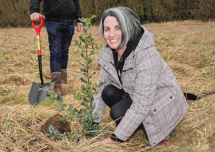 Leeds City Council executive member for infrastructure and climate, Councillor Helen Hayden tree planting at the Leeds Flood Alleviation Scheme flood storage area