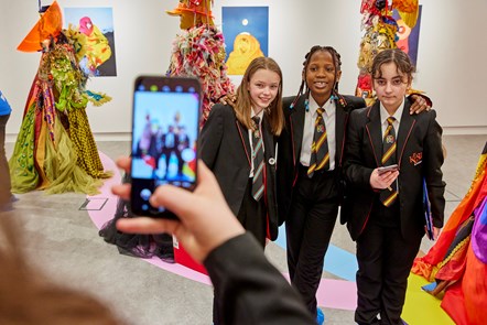 Pupils from the KESH Academy, Birmingham, at artist's Daniel Lismore's exhibition at Herbert Gallery in Coventry.