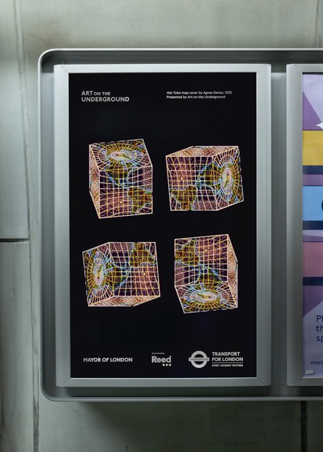 Image - Agnes Denes Tube map poster 3 Credit: Map Projections, Agnes Denes, 2025, Photo: Benedict Johnson