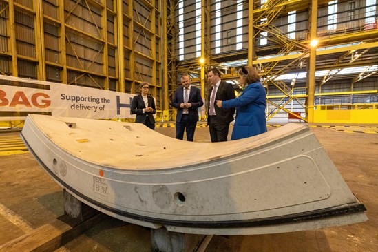 HS2 announces STRABAG concrete segment award Hartlepool: HS2 Minister announces that STRABAG will be manufacturing 36,000 precast tunnel segments for HS2’s London tunnels from a factory in Hartlepool. 100 jobs will be created at the factory.

Image Date: October 2021

Tags: Supply Chain, Tunnels. SCS, HS2 Minster, STRABAG

L-R Lisa Molloy, STRABAG, Andrew Stephenson MP, HS2 Minister, Ben Houchen, Mayor of Teeside, Jill Mortimer, MP for Hartlepool