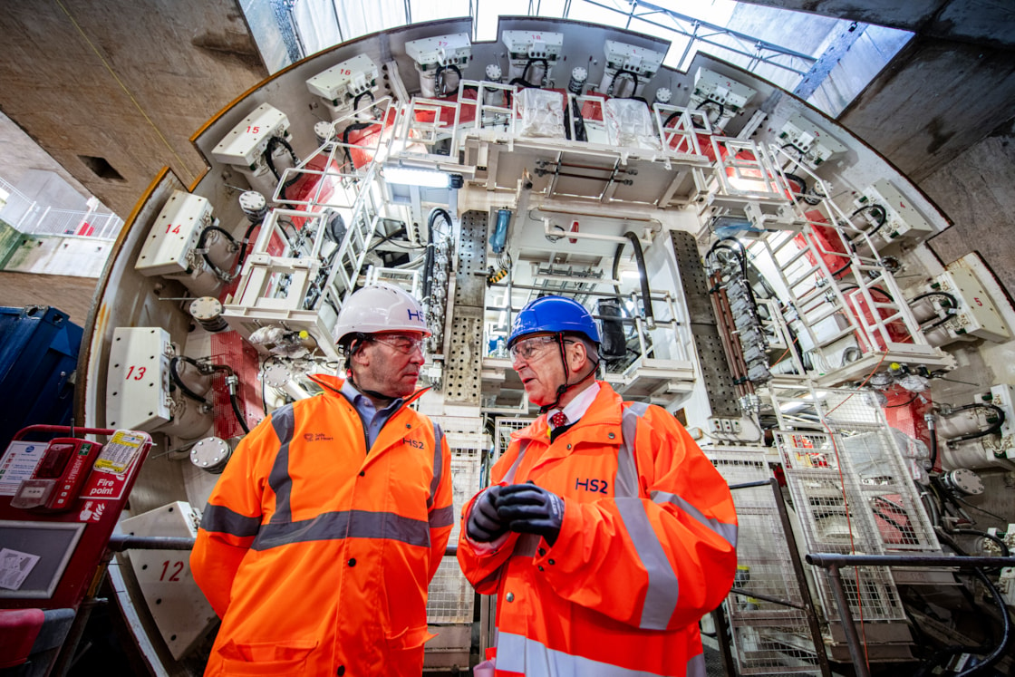 Rail Minister, Lord Peter Hendy, and new HS2 CEO Mark Wild at Old Oak Common East box where the Euston TBMs are being prepared