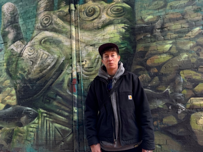 Mural Penny Pocket Park-8: The new mural in the archway in Penny Pocket Park is designed and painted by Yorkshire-born multidisciplinary artist Cbloxx, also known as Jay Gilleard.