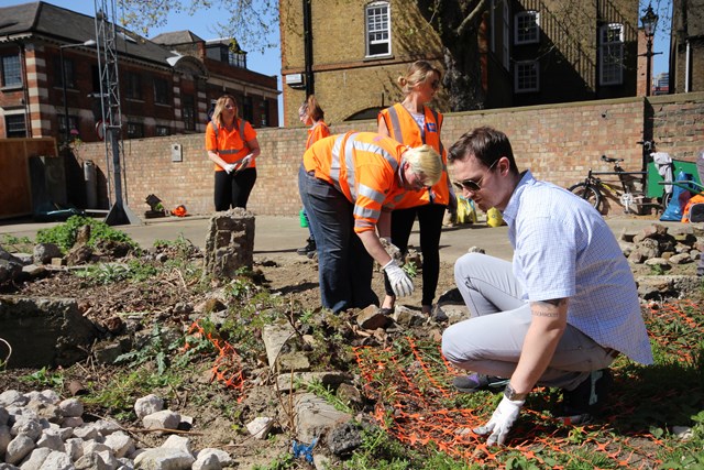 Crossbones: Members of the Thameslink Programme team lending a hand in the garden