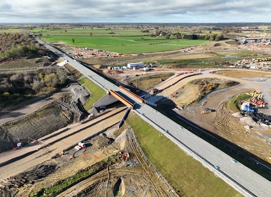 HS2 completes East-West Rail works at Calvert: Image of East West Rail overbridge at Calvert Nov 2023