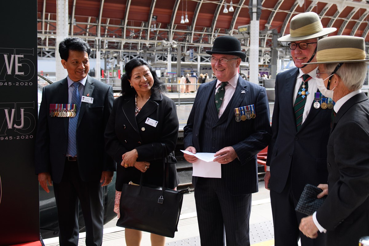 Tulbahadur Pun's son Arjun and daughter Megh Kumari with guests at the train naming ceremony