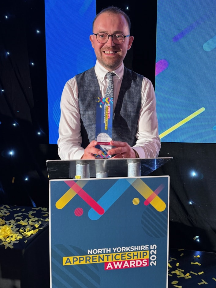 Chris Cole Apprenticeship Award 02: Chris, a former apprentice gardener dedicated to changing the way people view gardens has won Apprentice of the Year at the North Yorkshire Apprenticeship Awards in the public service category.