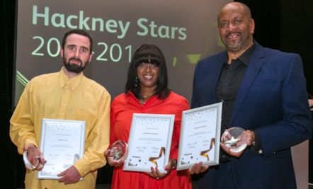 The winners of Hackney School Stars 2019 L Donal Friel M Jaki Walcott Nelson R Richard Mitchell 