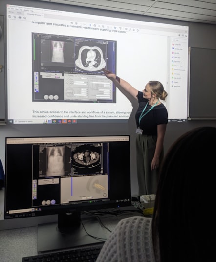 A lecturer in Medical Imaging using simulated learning technology that mimics what students will see in clinical environment.