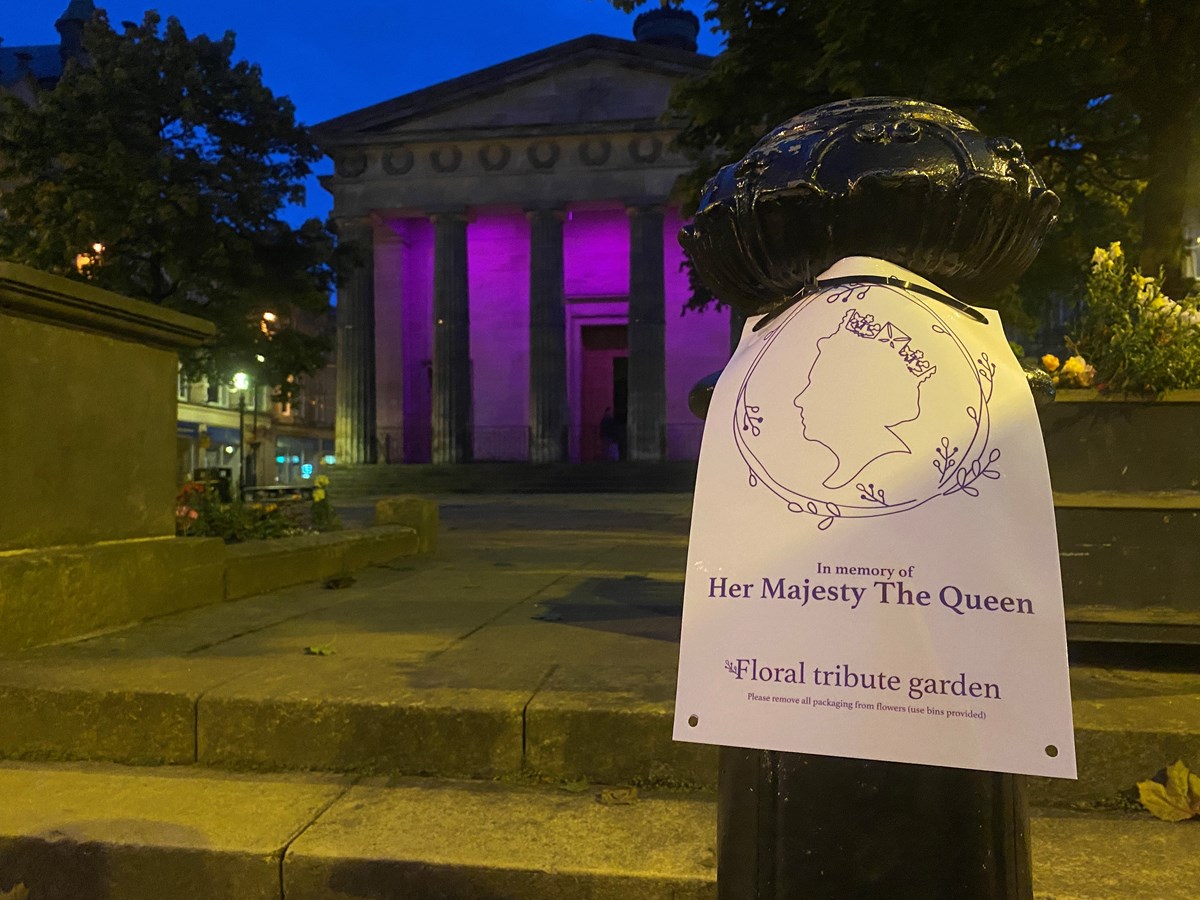 St Giles Church in Elgin was lit purple in memory of Her Majesty Queen Elizabeth II and hosted the Service of Thanksgiving on 23 September 2022.