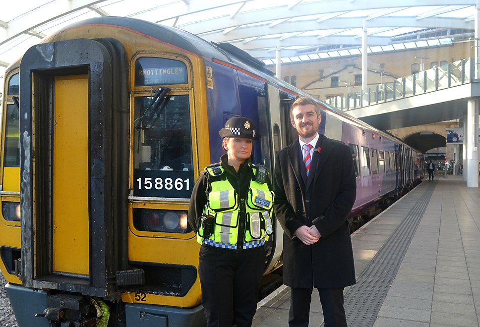 Chief Inspector Andrea Rainey (BTP) and Regional Director Liam Sumpter (Northern) launch the Christmas initiative.