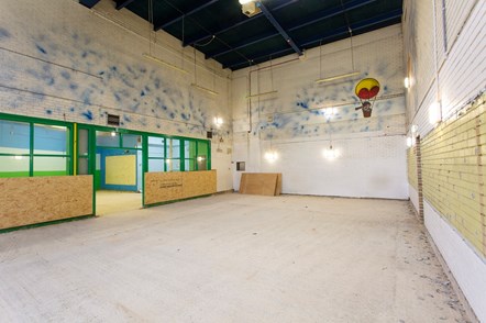 A written off part of the Sobell Leisure Centre following the flood in August 2022