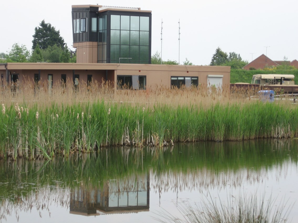 Whitemoor Yard - pond and control tower: Whitemoor Yard - pond and control tower