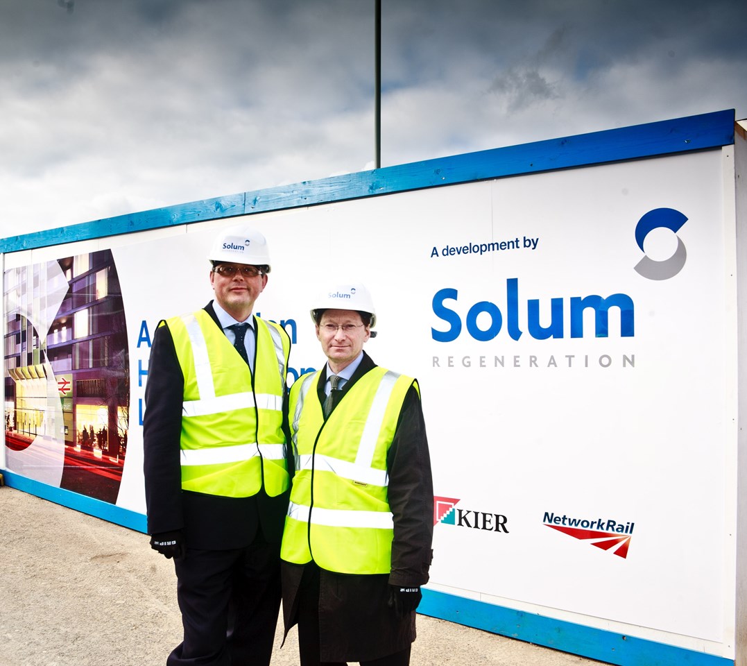 Epsom - start on site: L- Kier's Nigel Turner, R- Network Rail's David Biggs
