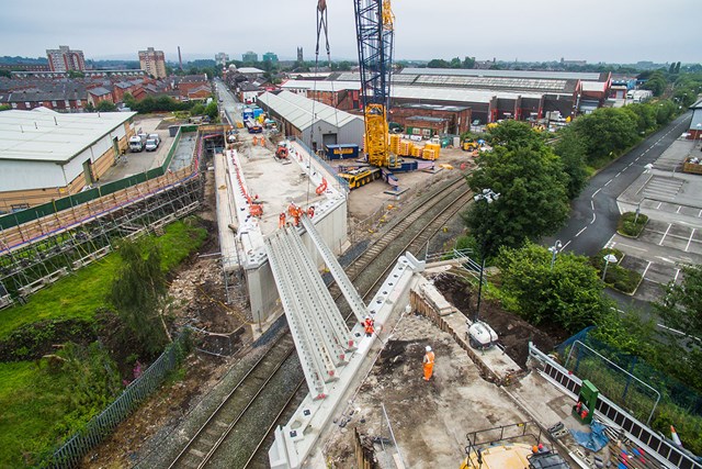 Upgraded £4m bridge over railway in Ashton-under-Lyne reopened: The new Richmond Street bridge under construction