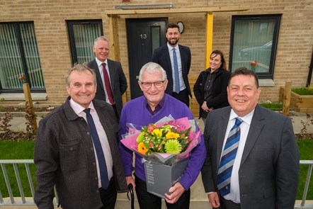 Cllr McMahon and Cllr Reid with Mr McCluskey and Gary Craig, Blair Millar and Carmen Chalmers from Housing Services