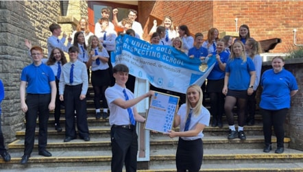 Milford Haven School pupils with the UNICEF Gold Award