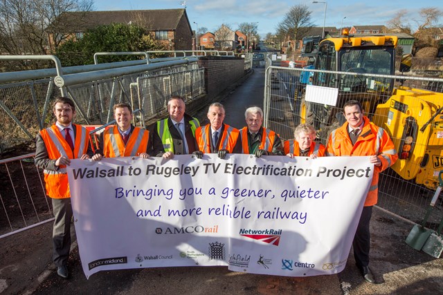 The start of work to demolish a bridge as part of the Chase Line electrification is marked in Hednesford