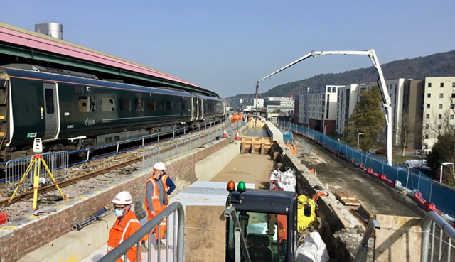 All change at Swansea station as reconstruction of longer platform 4 gets underway: Swansea platform 4