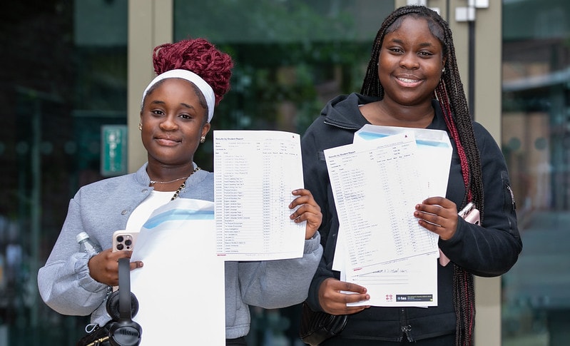 Myah and Sheniya, two students at Cardinal Pole, with their GCSE results