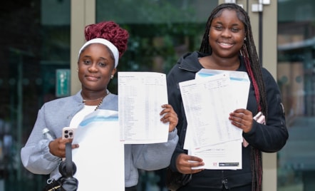 Myah and Sheniya, two students at Cardinal Pole, with their GCSE results