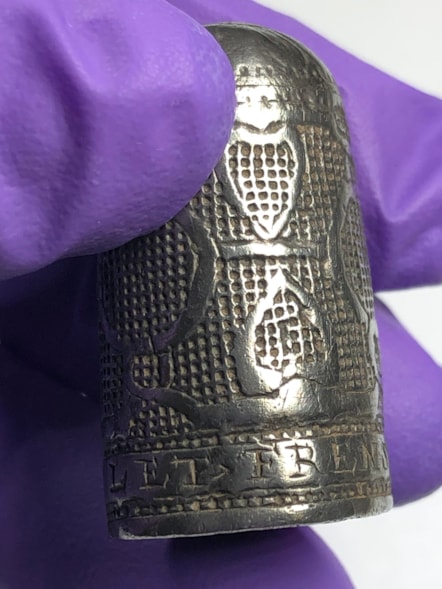 The Whalley silver thimble dating back to the 17th century
