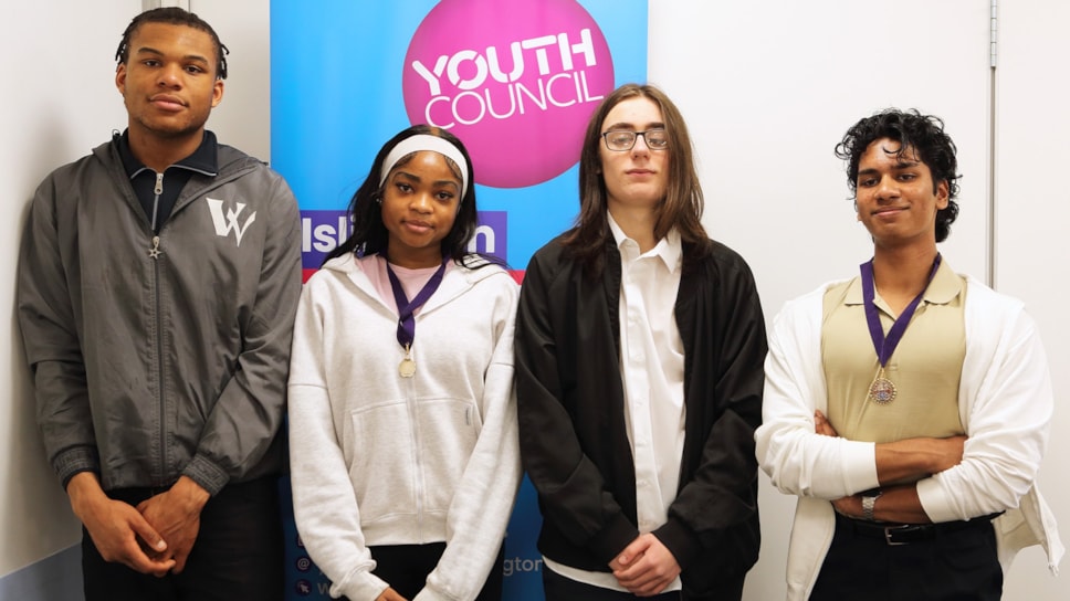 Islington Youth Council's new top team (from left) D'Eric Koy, Claris Lawrence, Harry Husband and Zack Yahya