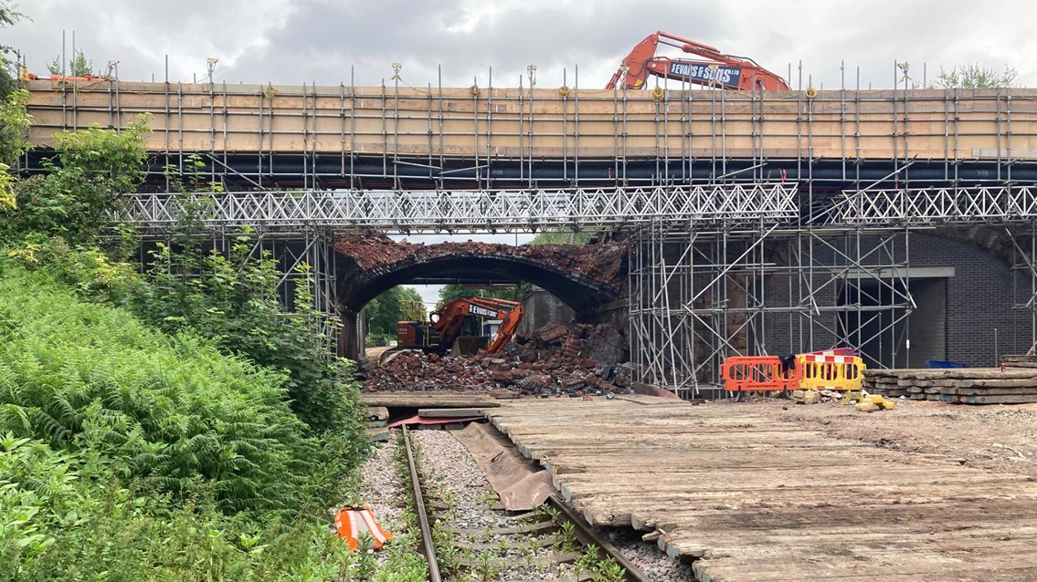 Track side shot of Ladies Lane bridge demolition