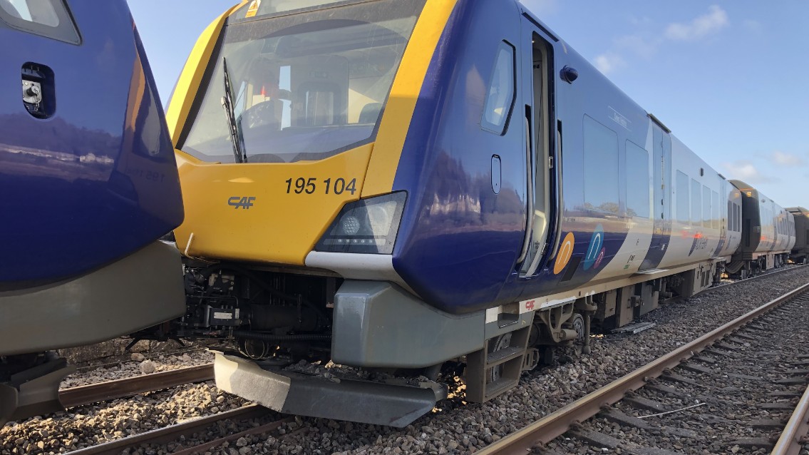 Passengers warned of major disruption between Lancaster and Barrow-in-Furness: The derailed Northern train from another angle