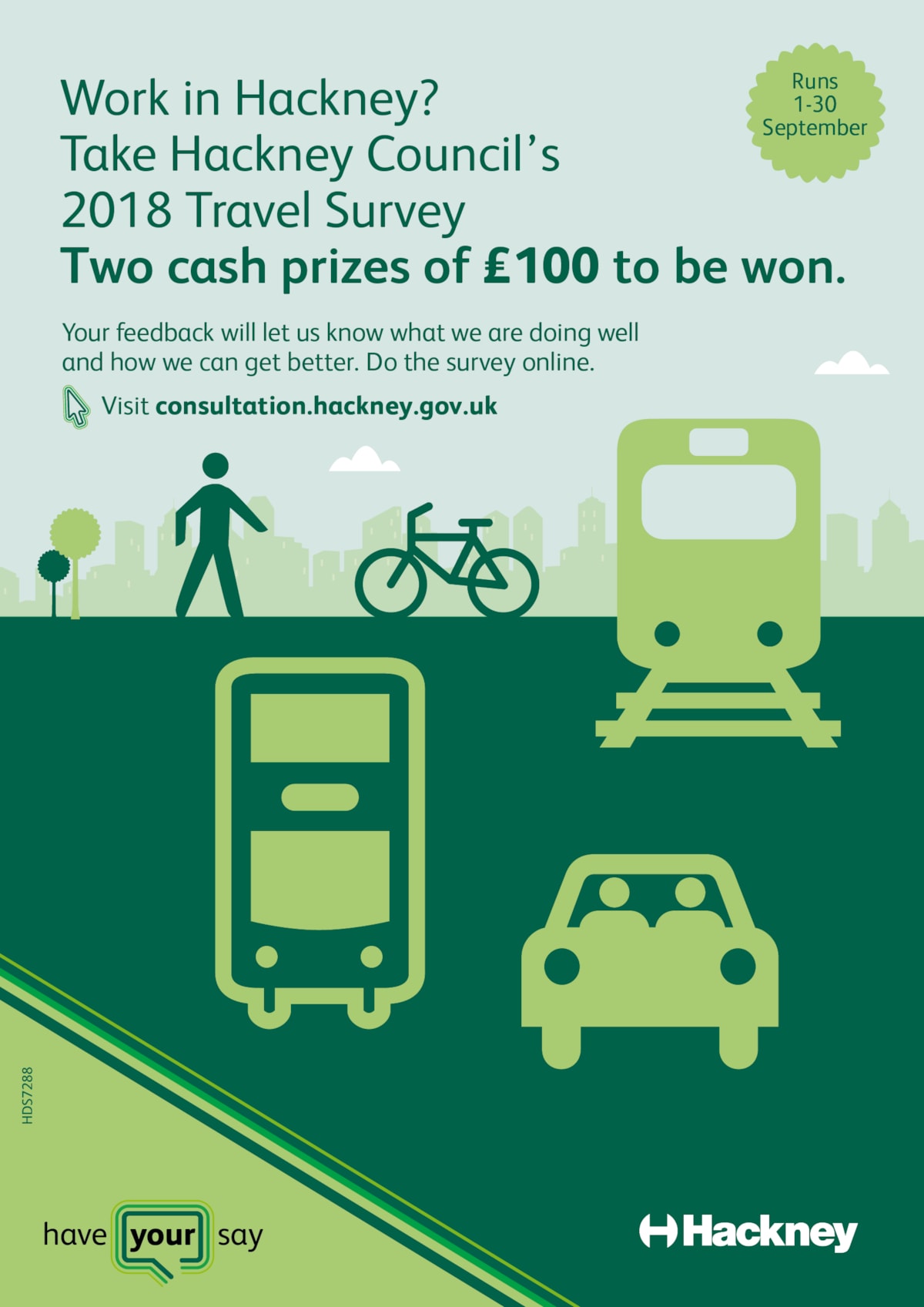 HDS7288_Hackney Travel Survey 2018_External A3 poster