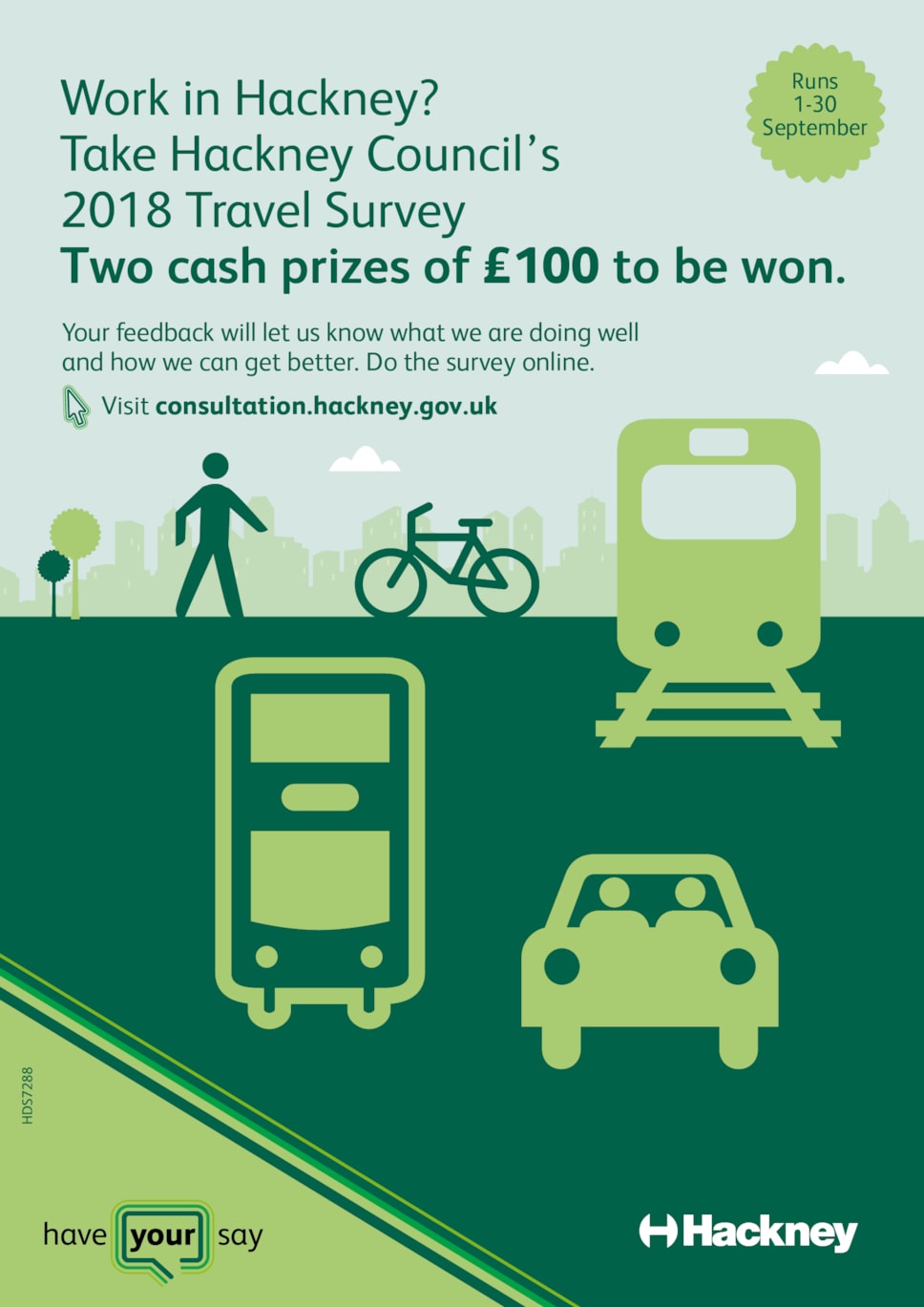 HDS7288_Hackney Travel Survey 2018_External A3 poster