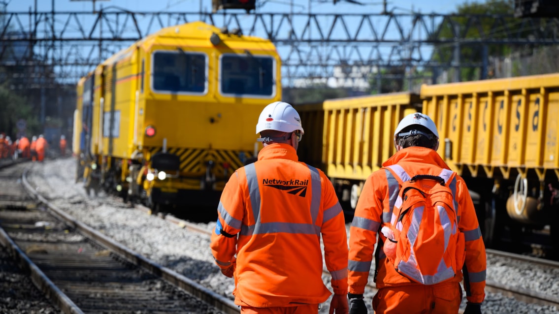 Euston station fully reopens after six days of major railway upgrades: PHOTO Network Rail teams on site with tamping trains in the background Willesden Junction Easter 2026