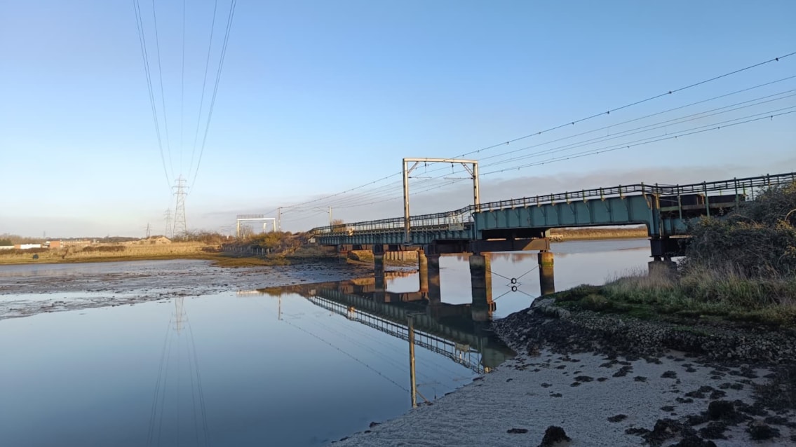 September works to help boost long-term reliability on London – Norwich line and Harwich branch: Railway bridge just outside Manningtree, where Network Rail will be replacing old wheel timbers